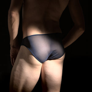 See through blue bikini brief by etseo men's underwar, back view