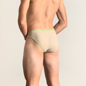 See through bikini brief green by etseo men's underwear. back view